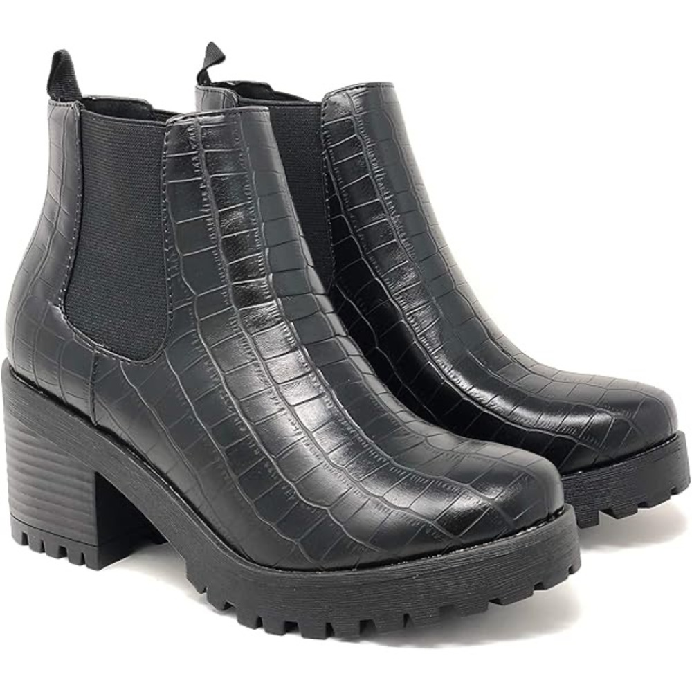 Crocodile Chunky Chelsea Ankle Boots